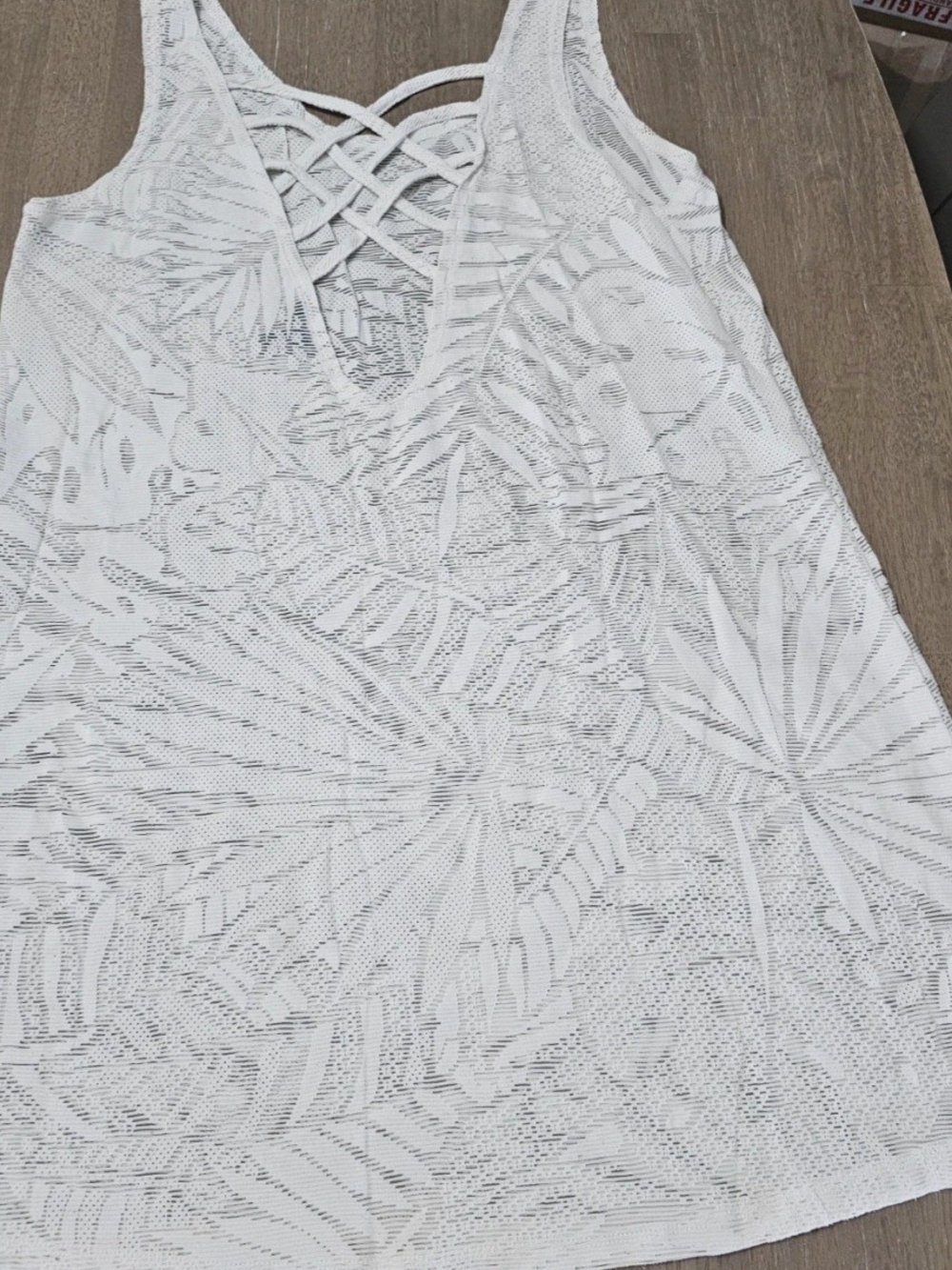 White Tropical Lace Swim Coverup with Crisscross Back Detail